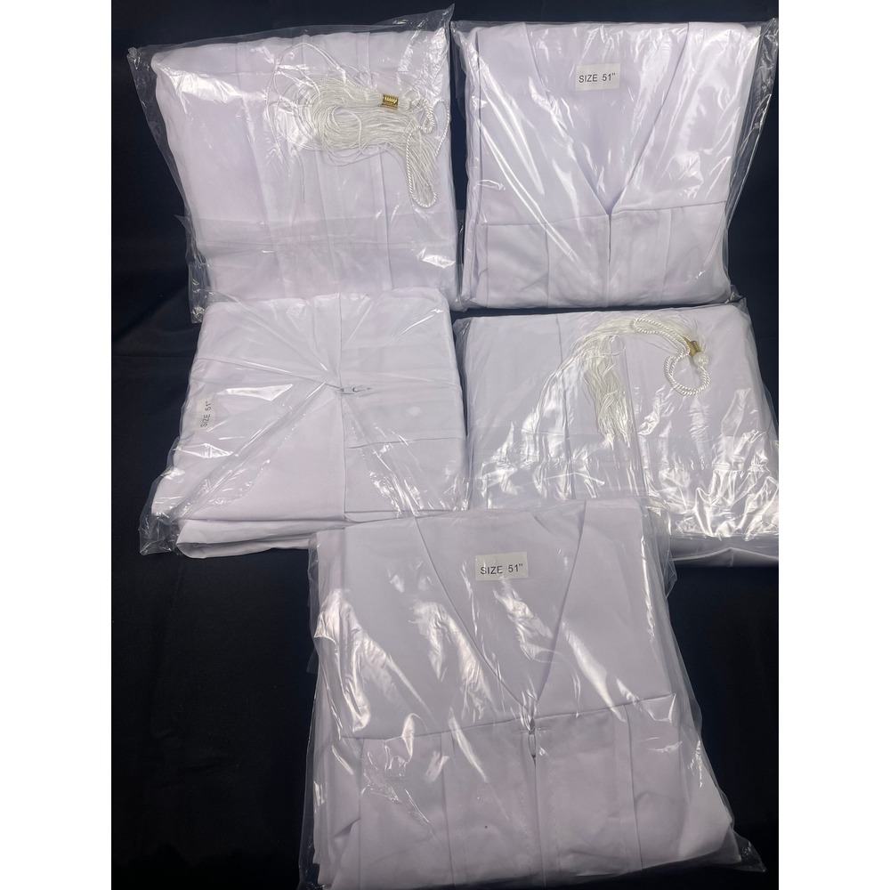 Set of 5 - White Graduation Gown Set Size 51 with Tassel Matte Finish FB1719